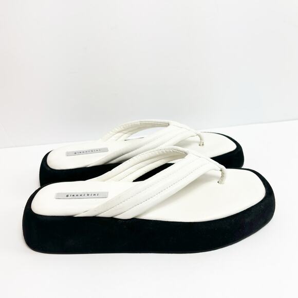GIANNI BINNI WESLEY WHITE BLACK WOMEN SANDALS SIZE 8M LEATHER PLATFORM - Picture 9 of 10